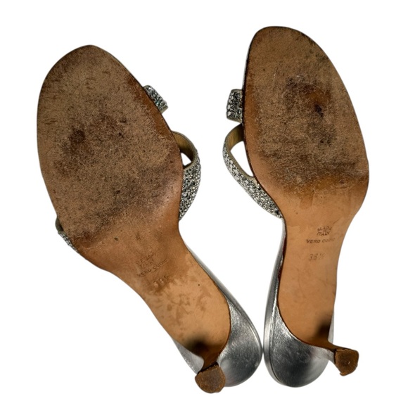 Leggiadro Rhinestone silver Mules Kitten Heel Sandals Leather Sz 38.5 us 8 - Picture 12 of 16